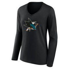 San Jose Sharks Women's Team Logo Long Sleeve V-Neck T-Shirt - Black - NHL 5088133