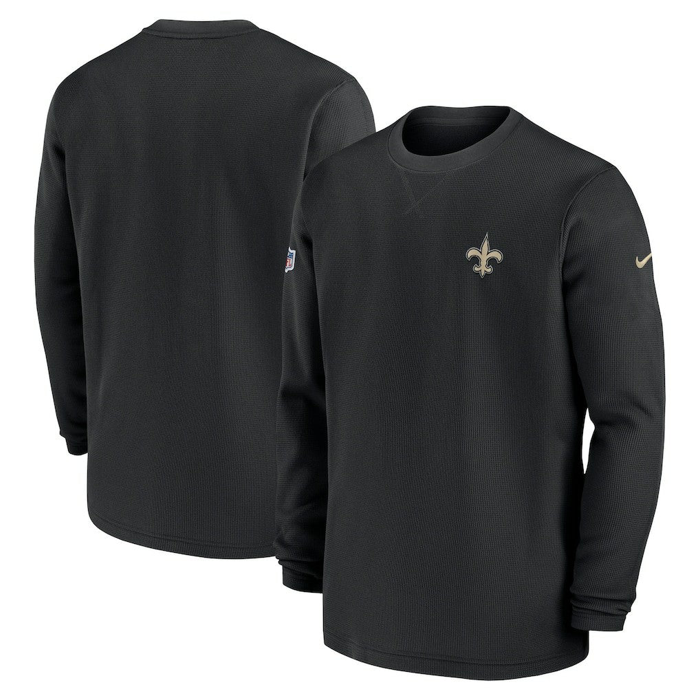Nike New Orleans Saints 2023 Sideline Throwback Heavy Brushed Waffle Long Sleeve Top Black