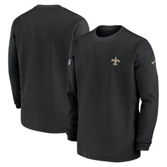 Nike New Orleans Saints 2023 Sideline Throwback Heavy Brushed Waffle Long Sleeve Top Black