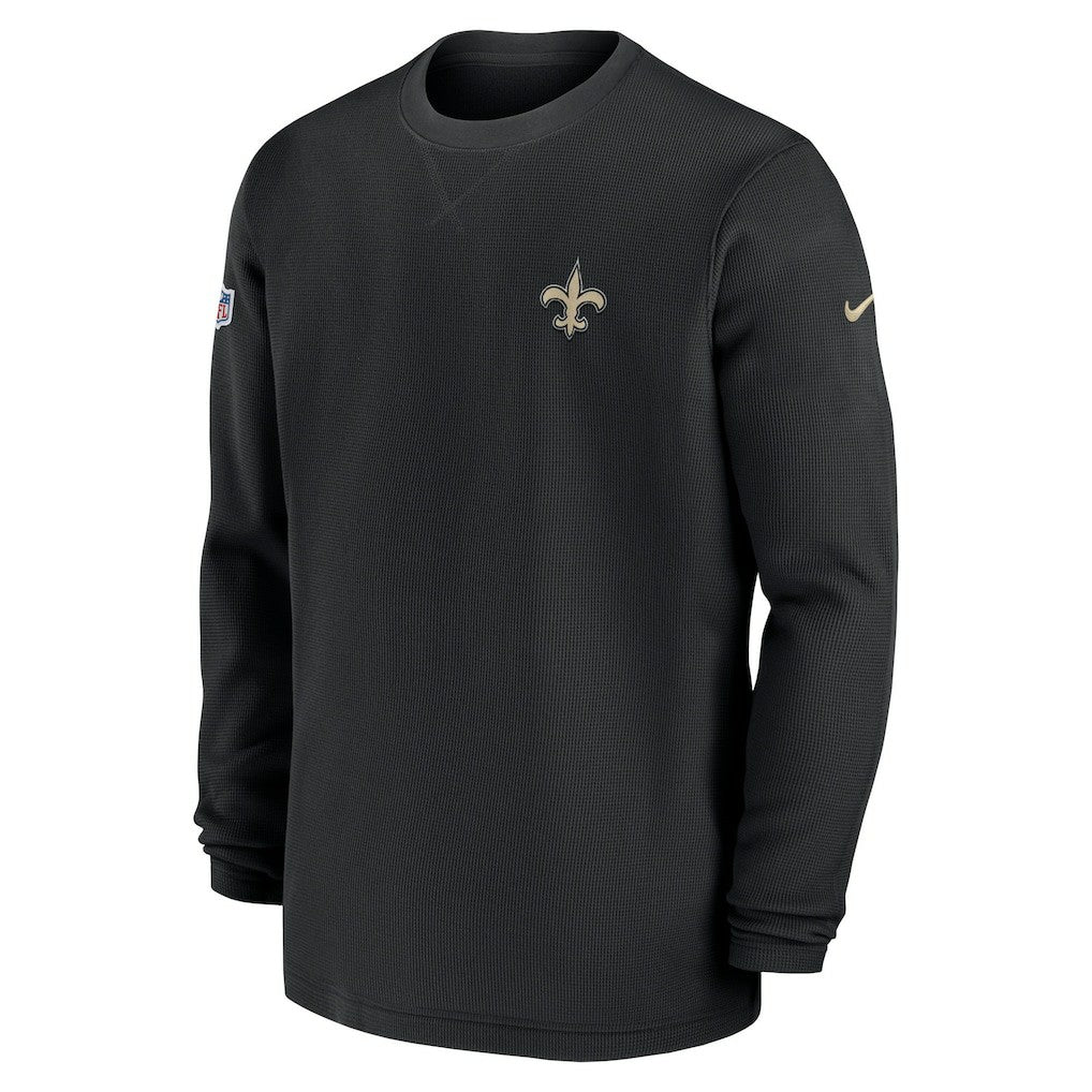 Nike New Orleans Saints 2023 Sideline Throwback Heavy Brushed Waffle Long Sleeve Top Black