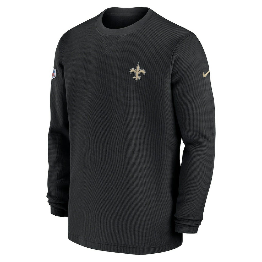 Nike New Orleans Saints 2023 Sideline Throwback Heavy Brushed Waffle Long Sleeve Top Black