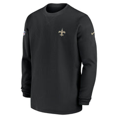 Nike New Orleans Saints 2023 Sideline Throwback Heavy Brushed Waffle Long Sleeve Top Black
