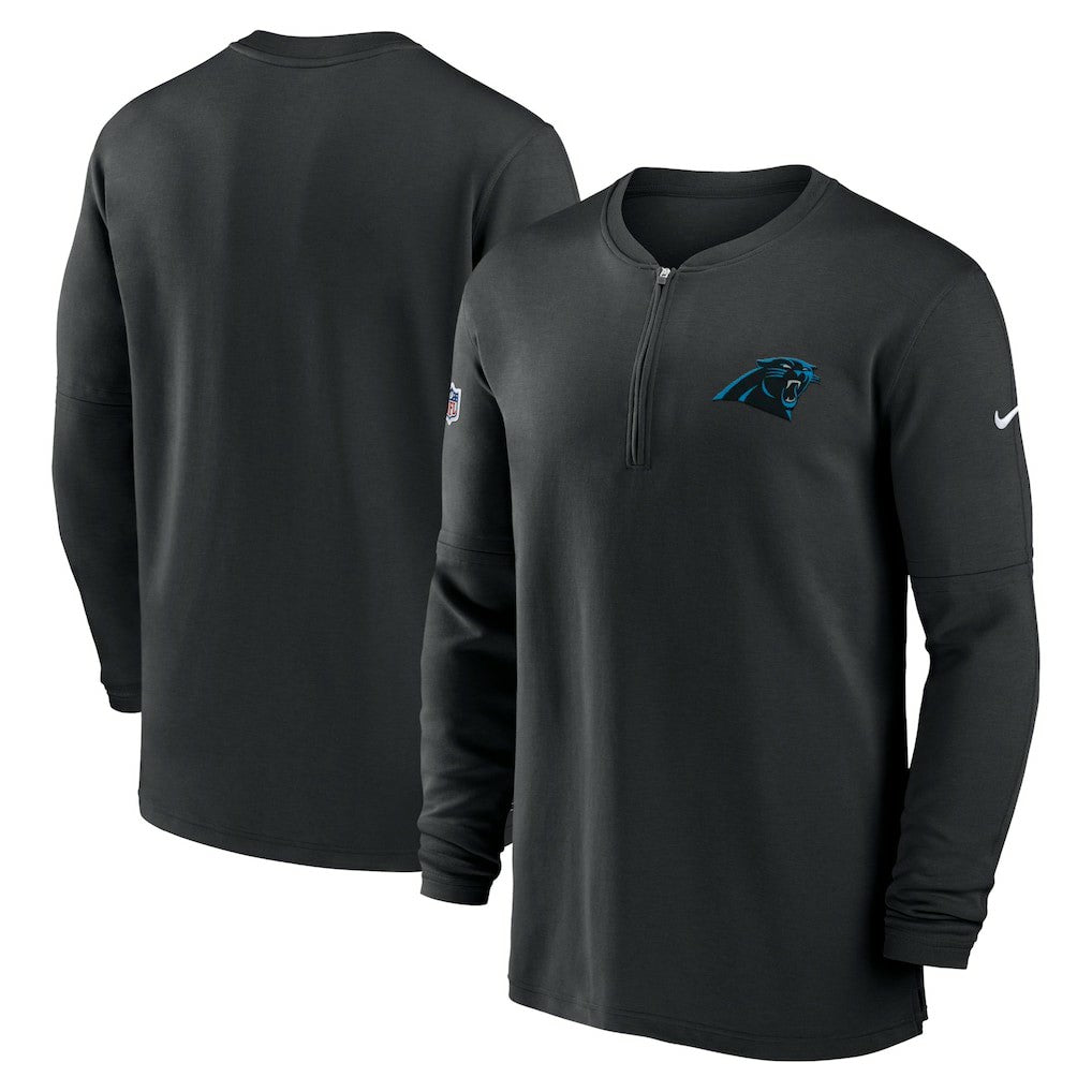Nike Carolina Panthers 2023 Sideline Performance Long Sleeve Tri-Blend Quarter-Zip Top Black