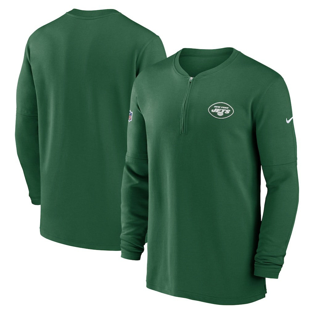 Nike New York Jets 2023 Sideline Performance Long Sleeve Tri-Blend Quarter-Zip Top Green