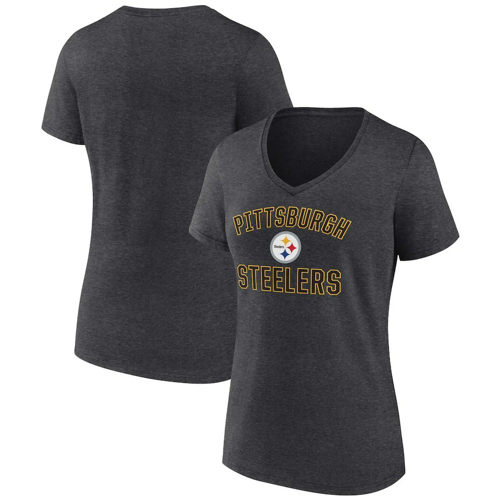 Pittsburgh Steelers Women's Victory Arch Team V-Neck T-Shirt Charcoal