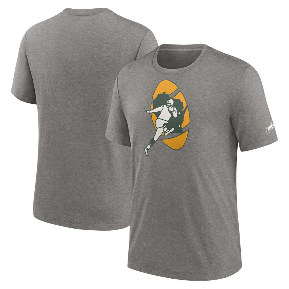 Nike Green Bay Packers Rewind Logo Tri-Blend T-Shirt Heather Charcoal