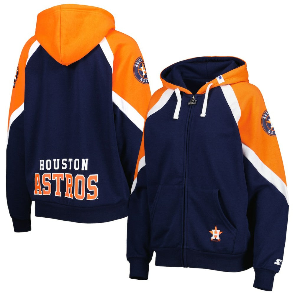 Houston Astros Starter Women's Hail Mary Full-Zip Hoodie - Navy/Orange - MLB Discount