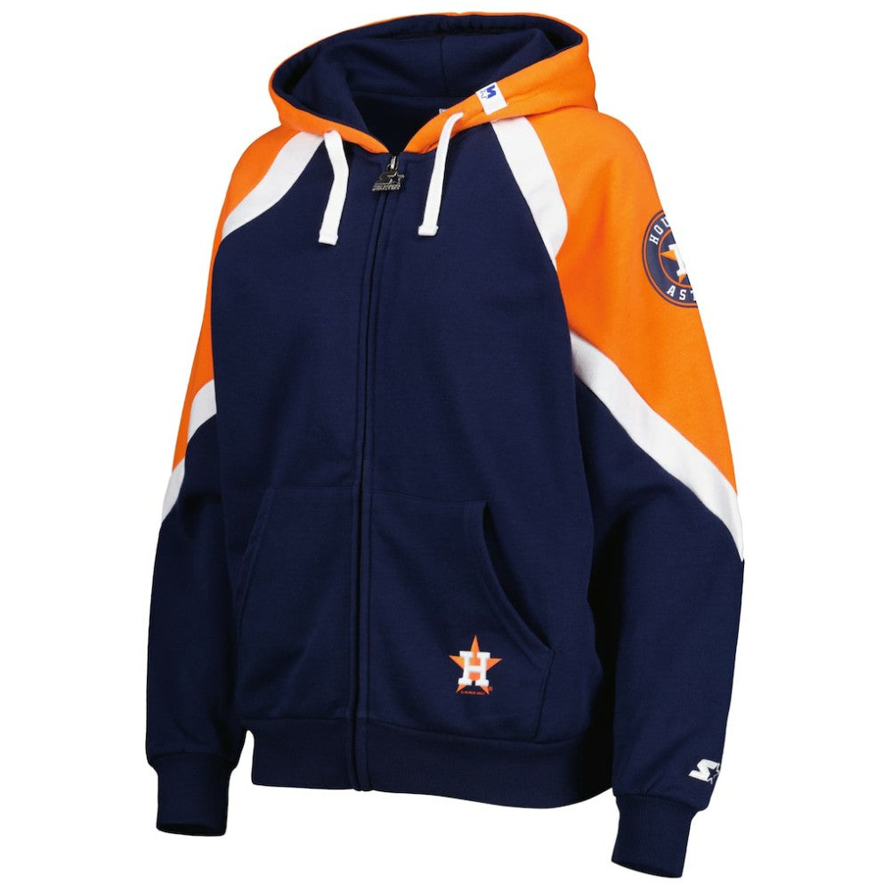 Houston Astros Starter Women's Hail Mary Full-Zip Hoodie - Navy/Orange - MLB Discount
