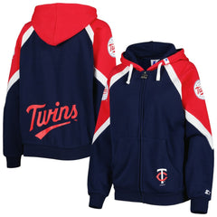 Minnesota Twins Starter Women's Hail Mary Full-Zip Hoodie - Navy/Red - MLB on Sale