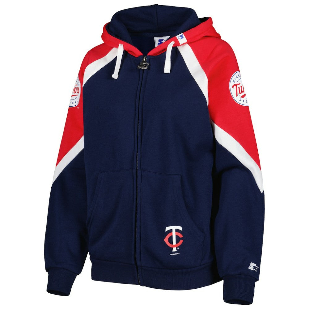 Minnesota Twins Starter Women's Hail Mary Full-Zip Hoodie - Navy/Red - MLB on Sale