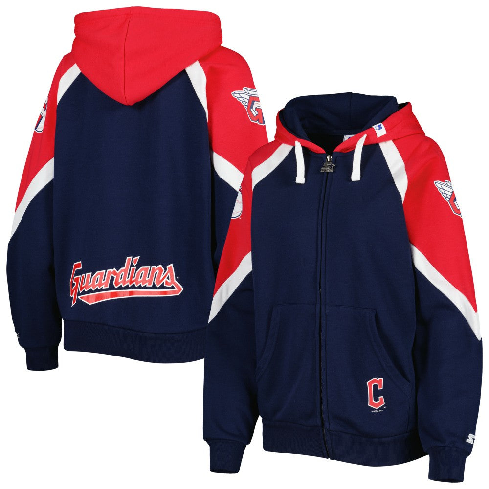 Cleveland Guardians Starter Women's Hail Mary Full-Zip Hoodie - Navy/Red - MLB Sale