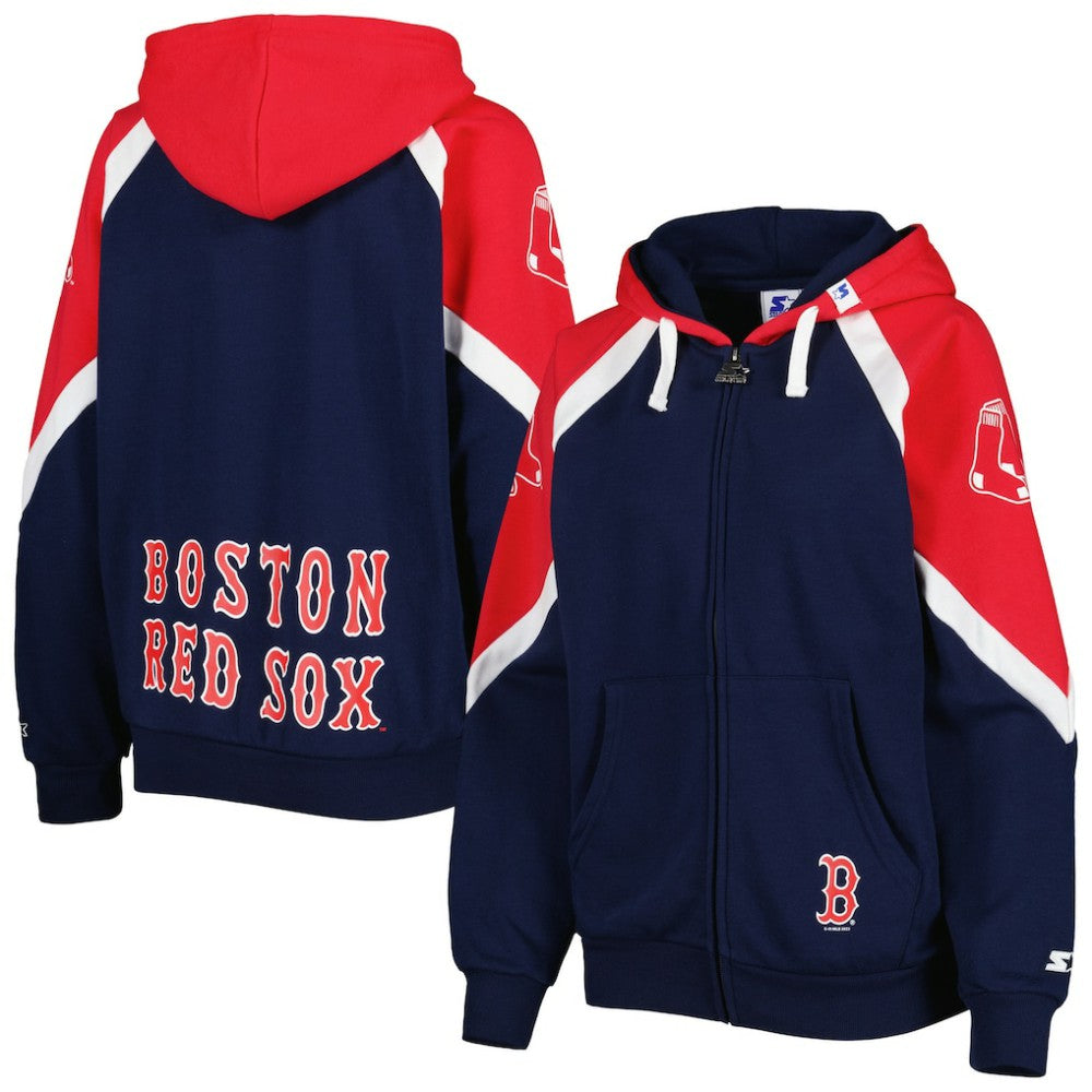 Boston Red Sox Starter Women's Hail Mary Full-Zip Hoodie - Navy/Red - MLB Discount