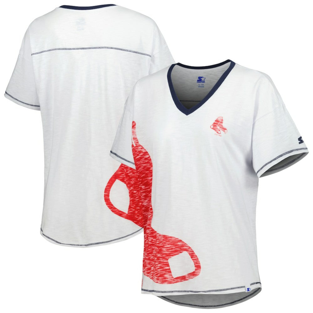 Boston Red Sox Starter Women's Perfect Game V-Neck T-Shirt - White - MLB Lifestyle
