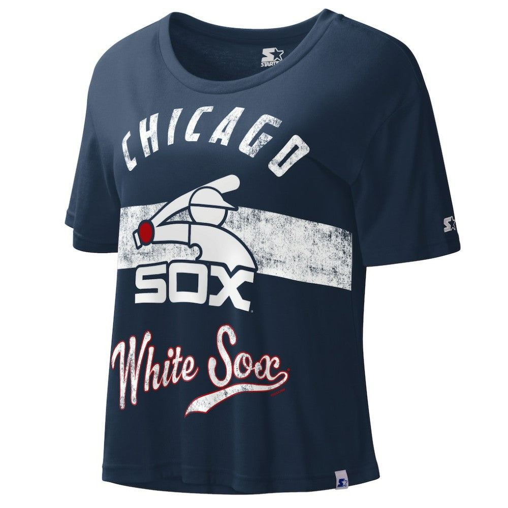 Chicago White Sox Starter Cooperstown Collection Women's Record Setter Crop Top - Navy - MLB Sale