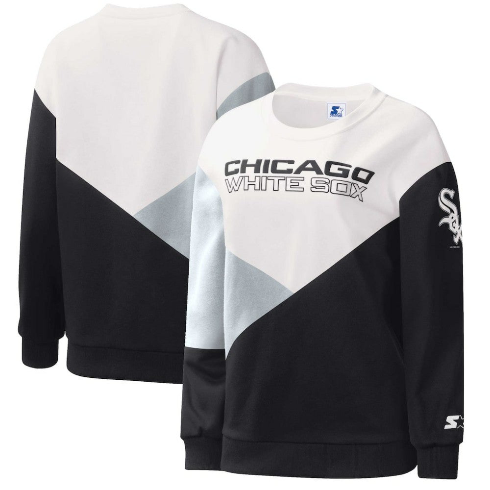 Chicago White Sox Starter Women's Shutout Pullover Sweatshirt - White/Black - MLB Lifestyle