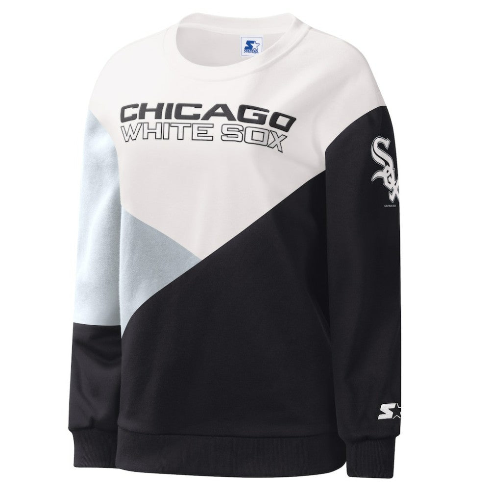Chicago White Sox Starter Women's Shutout Pullover Sweatshirt - White/Black - MLB Lifestyle