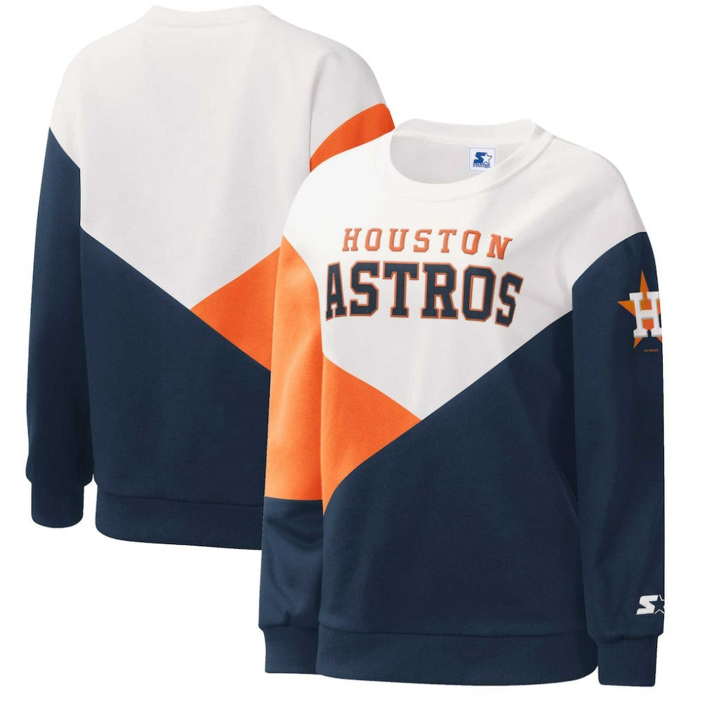 Houston Astros Starter Women's Shutout Pullover Sweatshirt - White/Navy - MLB Discount