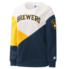Milwaukee Brewers Starter Women's Shutout Pullover Sweatshirt - White/Navy - MLB on Sale