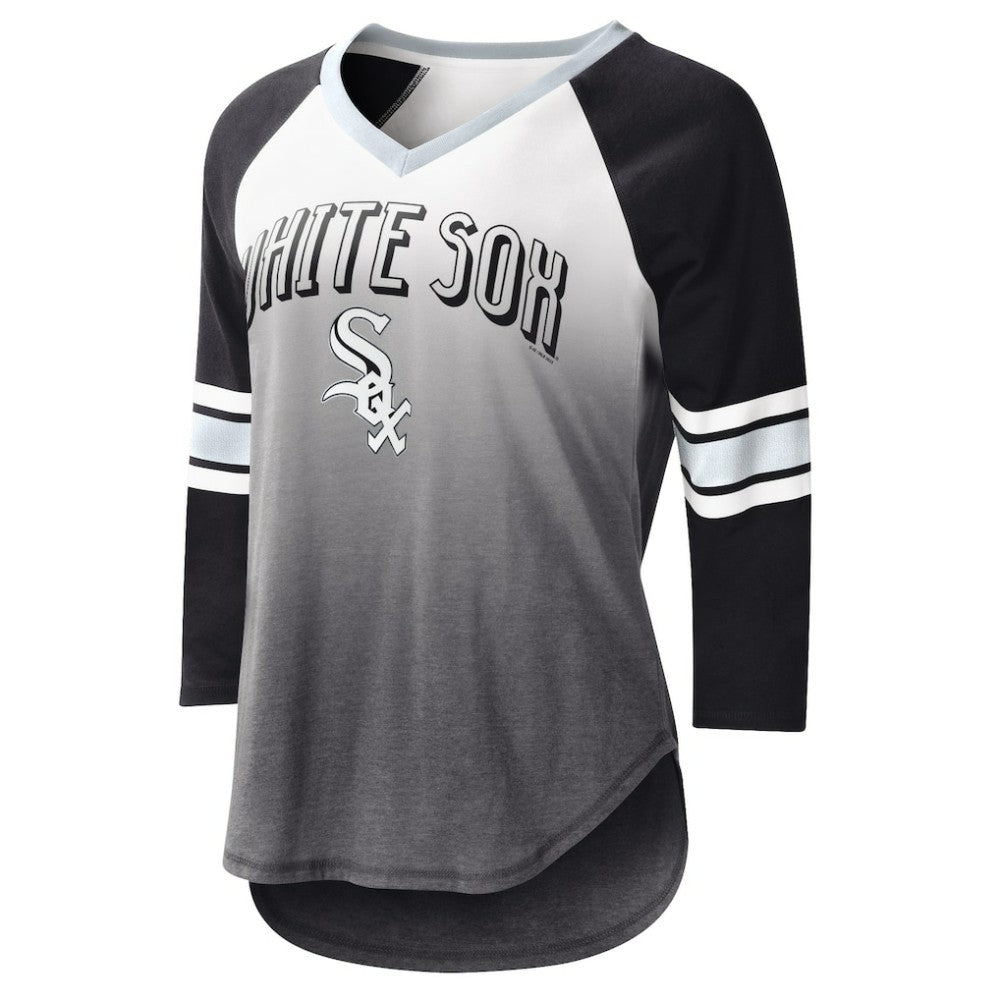 Chicago White Sox G-III 4Her by Carl Banks Women's Lead-Off Raglan 3/4-Sleeve V-Neck T-Shirt - White/Black - MLB Online