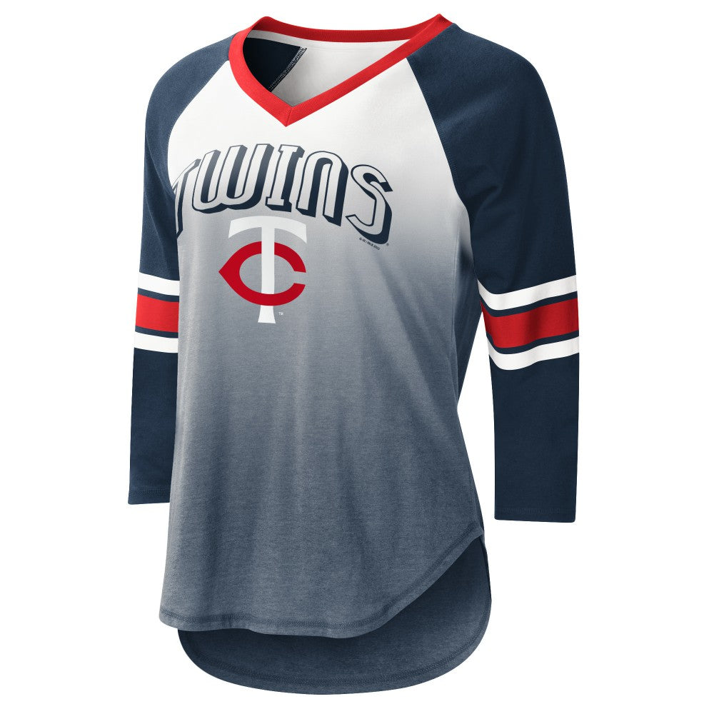Minnesota Twins G-III 4Her by Carl Banks Women's Lead-Off Raglan 3/4-Sleeve V-Neck T-Shirt - White/Navy - MLB on Sale