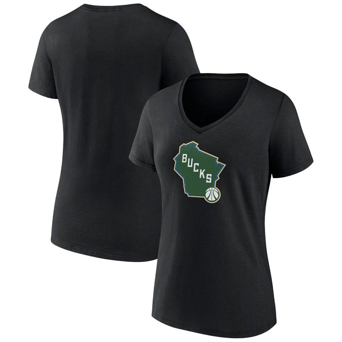 Milwaukee Bucks Women's Alternate Logo V-Neck T-Shirt Black
