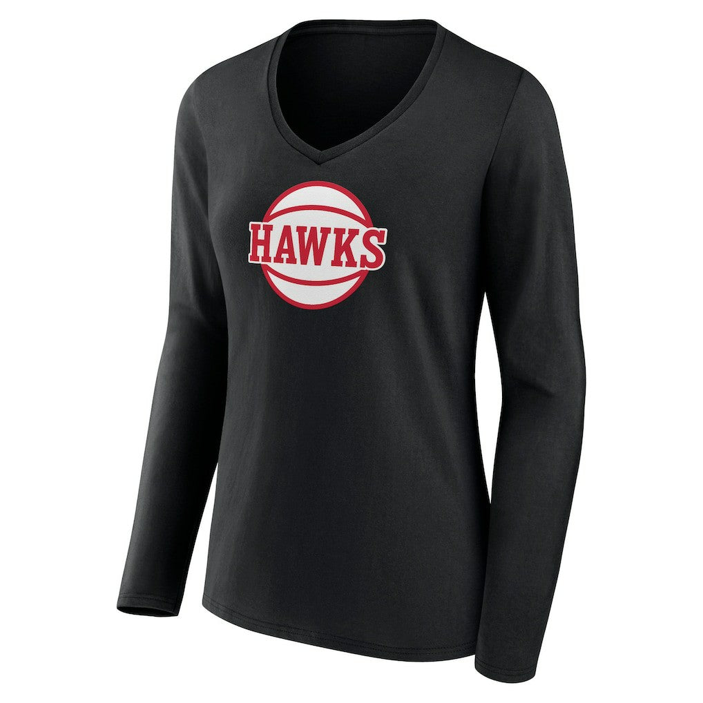 Atlanta Hawks Women's Alternate Logo V-Neck Long Sleeve T-Shirt Black