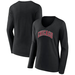 Chicago Bulls Women's Alternate Logo V-Neck Long Sleeve T-Shirt Black