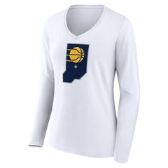 Indiana Pacers Women's Alternate Logo V-Neck Long Sleeve T-Shirt White