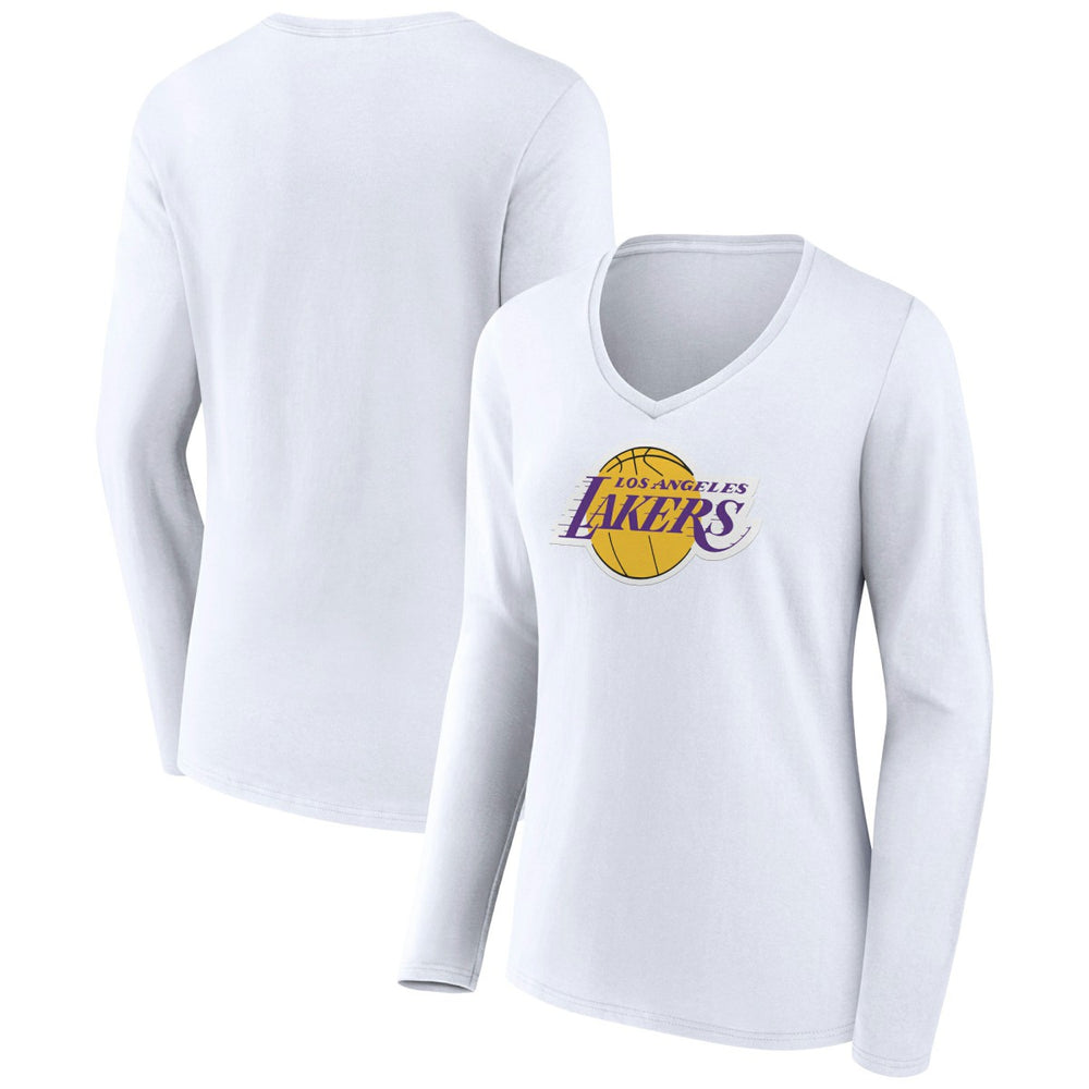 Los Angeles Lakers Women's Alternate Logo V-Neck Long Sleeve T-Shirt White