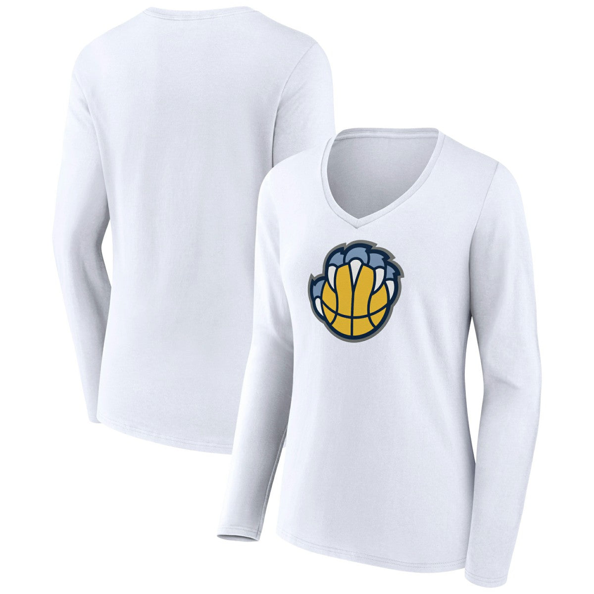 Memphis Grizzlies Women's Alternate Logo V-Neck Long Sleeve T-Shirt White