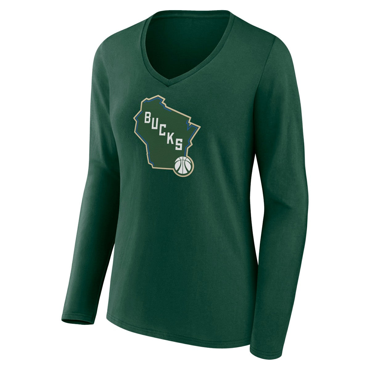 Milwaukee Bucks Women's Alternate Logo V-Neck Long Sleeve T-Shirt Green