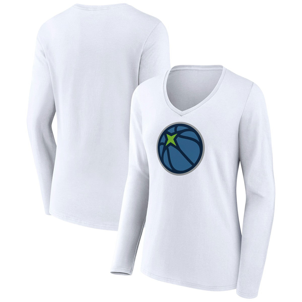 Minnesota Timberwolves Women's Alternate Logo V-Neck Long Sleeve T-Shirt White