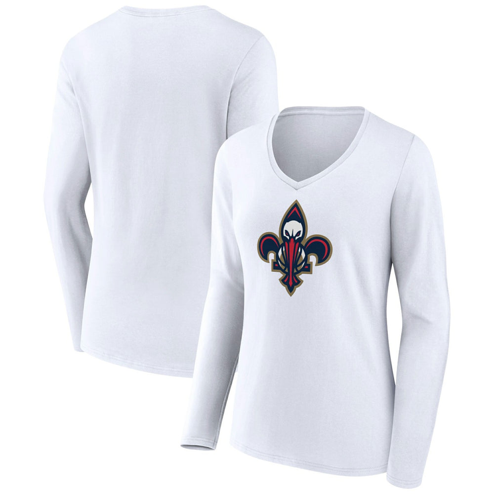 New Orleans Pelicans Women's Alternate Logo V-Neck Long Sleeve T-Shirt White