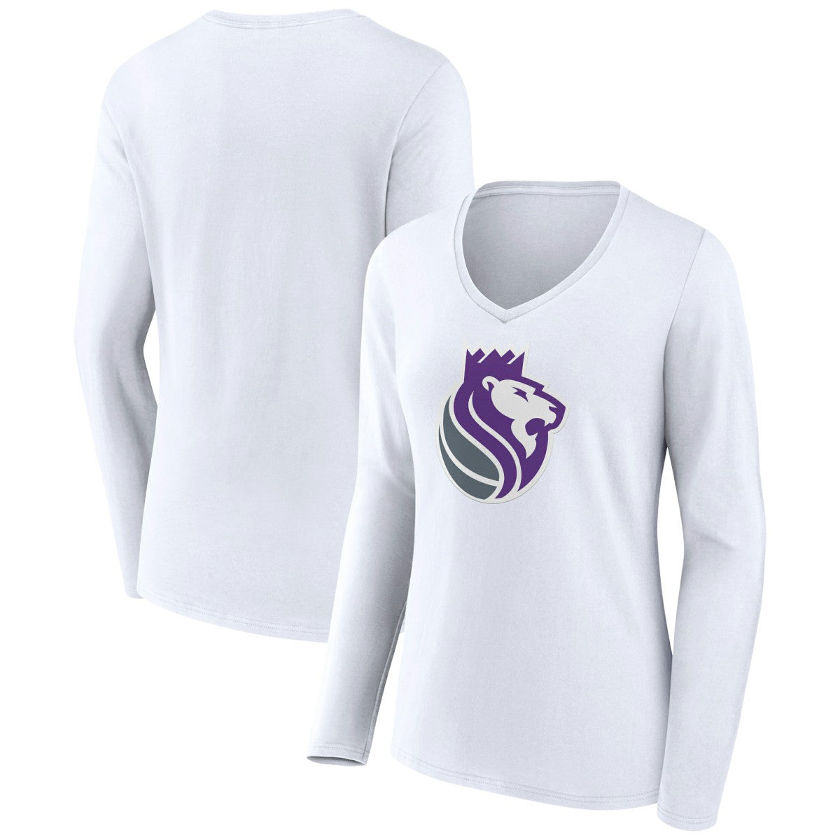 Sacramento Kings Women's Alternate Logo V-Neck Long Sleeve T-Shirt White