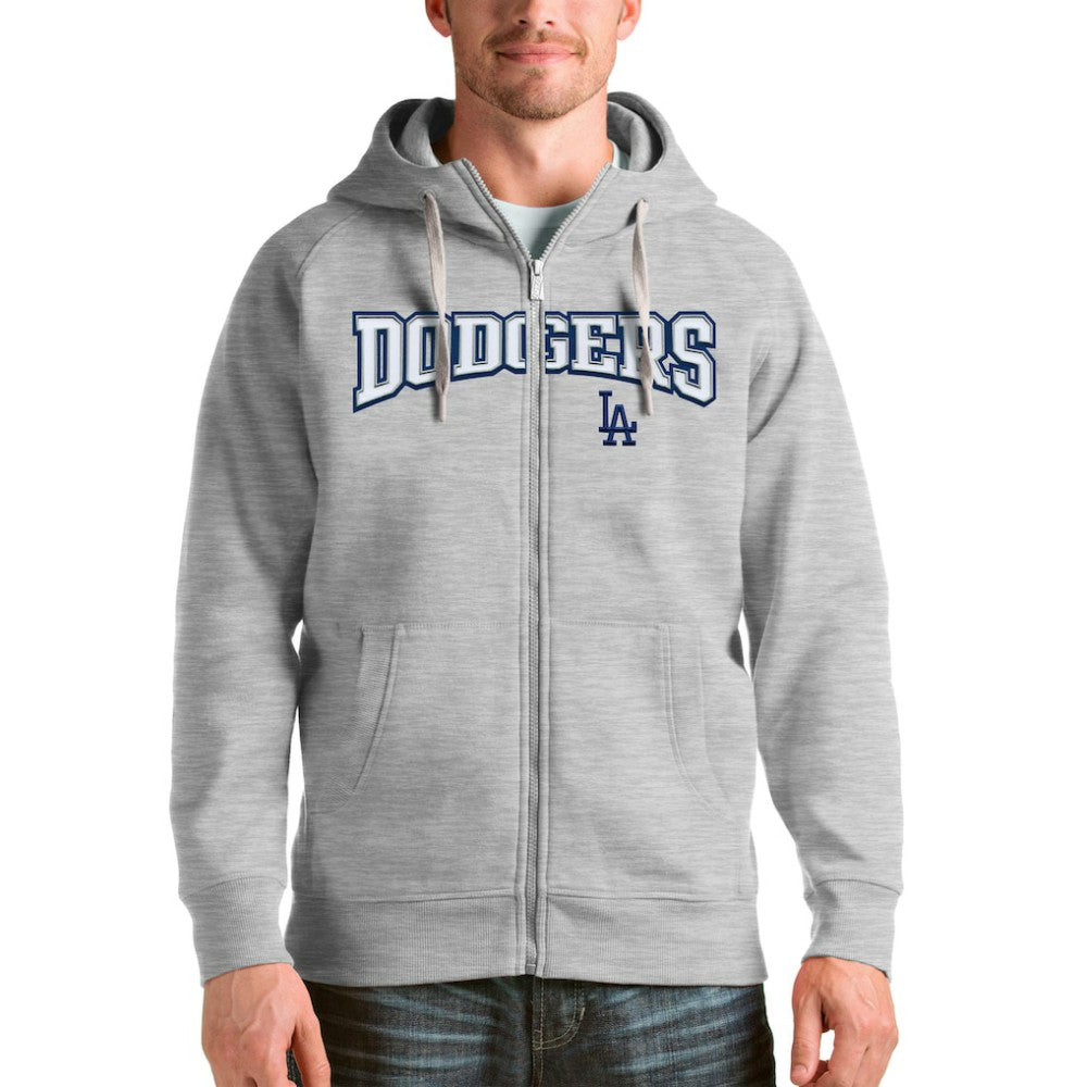 Los Angeles Dodgers Antigua Team Logo Victory Full-Zip Hoodie - Heather Gray - MLB Discount