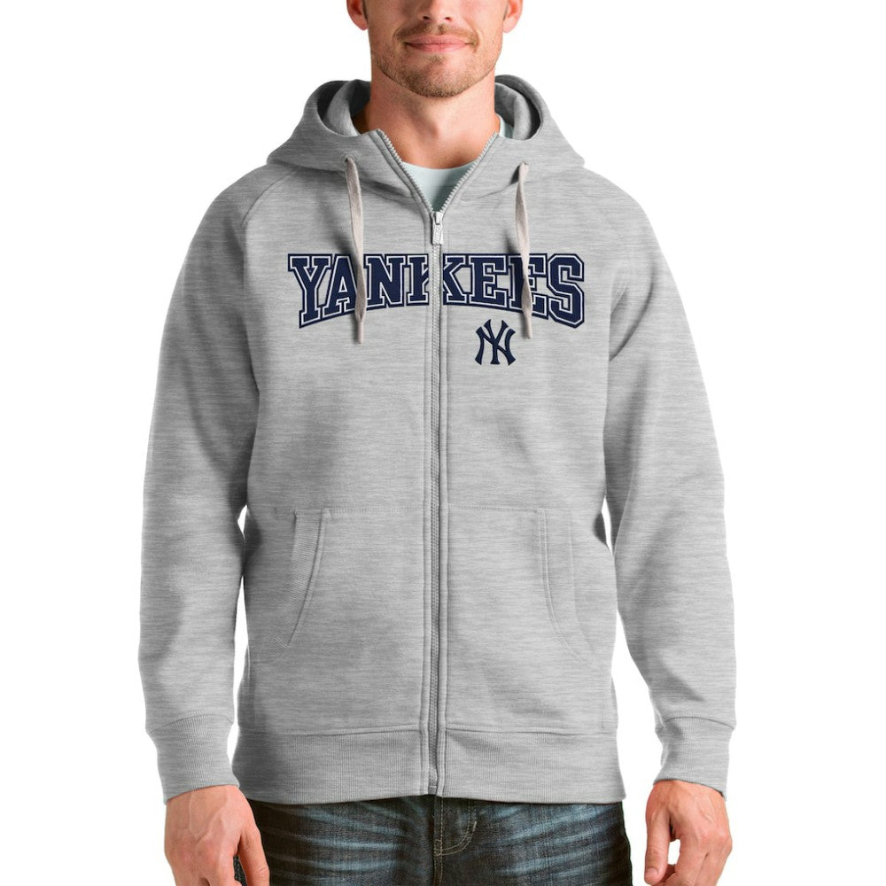 New York Yankees Antigua Team Logo Victory Full-Zip Hoodie - Heather Gray - MLB Sale