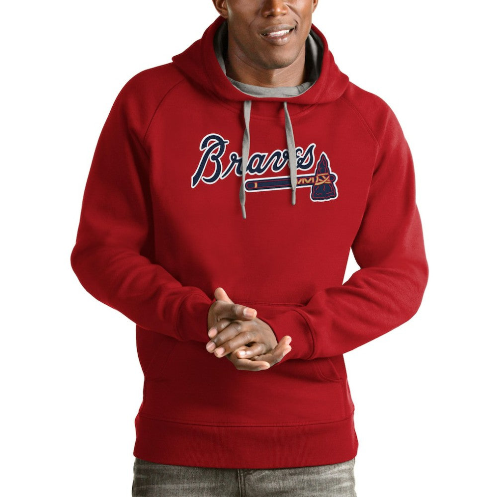 Atlanta Braves Antigua Victory Pullover Team Logo Hoodie - Red - MLB Discount