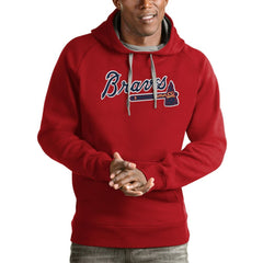 Atlanta Braves Antigua Victory Pullover Team Logo Hoodie - Red - MLB Discount