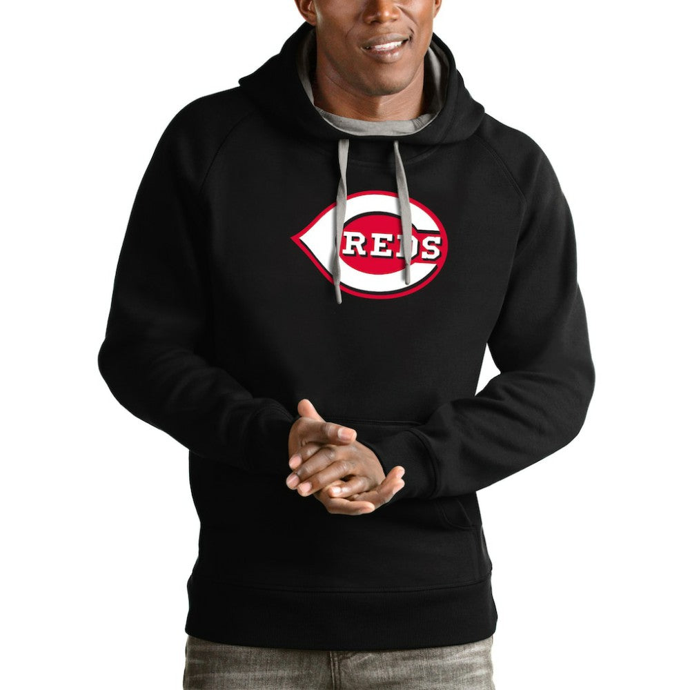 Cincinnati Reds Antigua Victory Pullover Team Logo Hoodie - Black - MLB Lifestyle