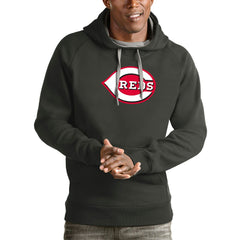 Cincinnati Reds Antigua Victory Pullover Team Logo Hoodie - Charcoal - MLB on Sale