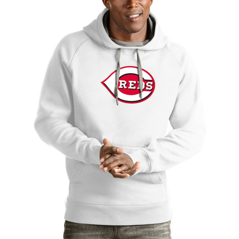 Cincinnati Reds Antigua Victory Pullover Team Logo Hoodie - White - MLB Discount