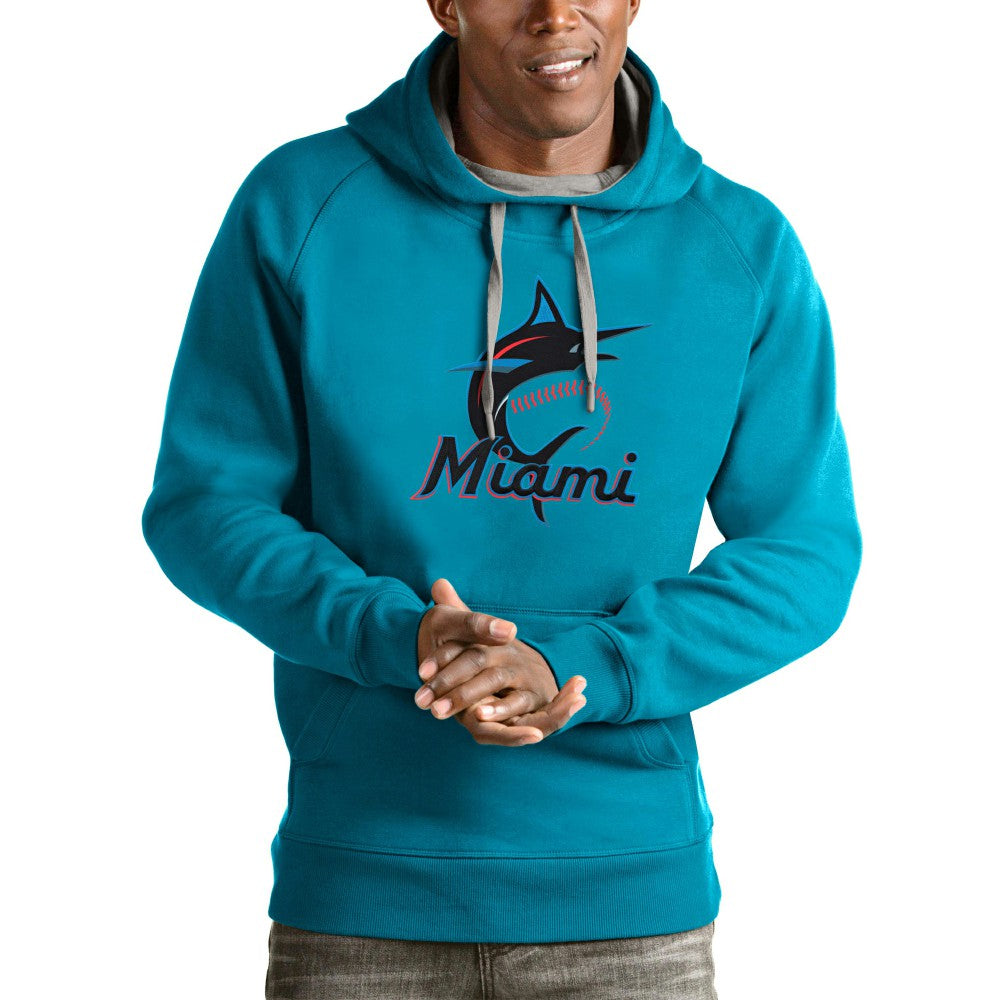Miami Marlins Antigua Victory Pullover Team Logo Hoodie - Blue - MLB on Sale