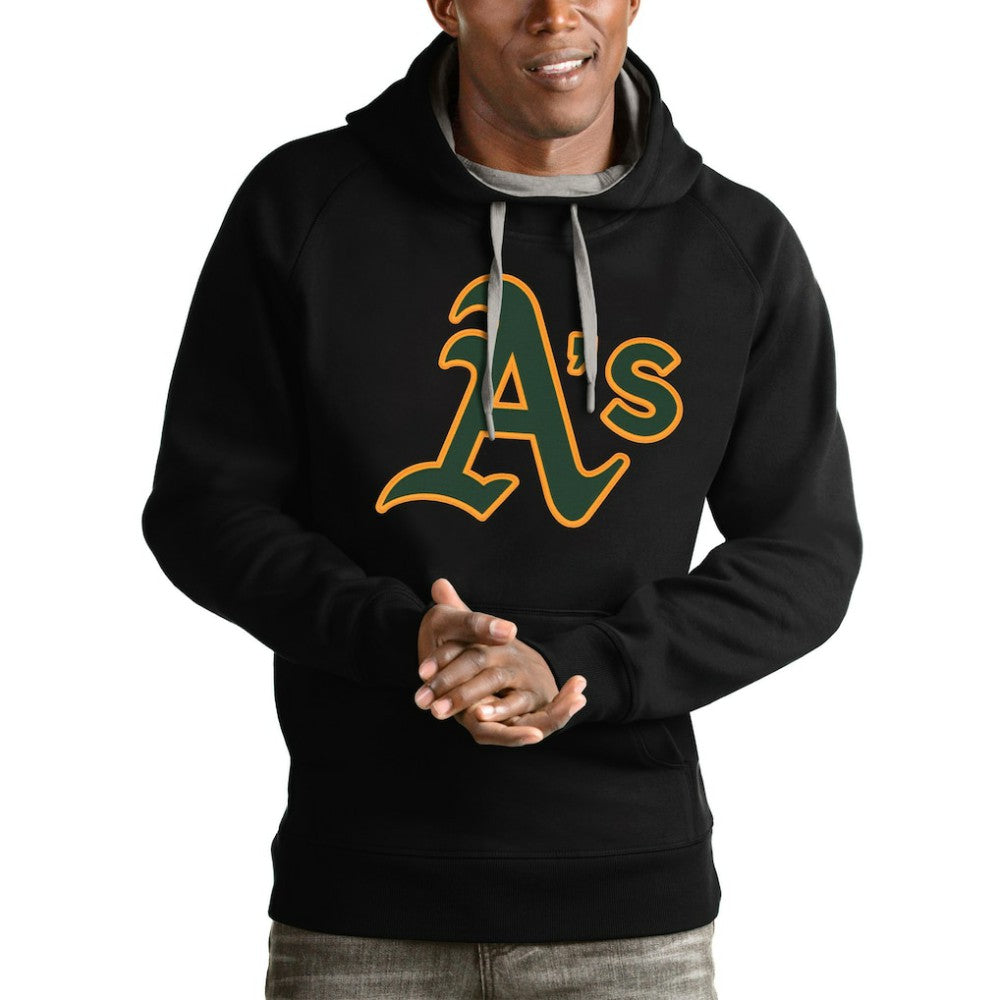 Athletics Antigua Victory Pullover Team Logo Hoodie - Black - MLB Discount