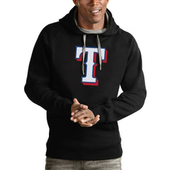 Texas Rangers Antigua Victory Pullover Team Logo Hoodie - Black - MLB on Sale