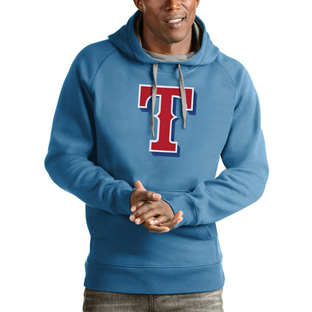 Texas Rangers Antigua Victory Pullover Team Logo Hoodie - Light Blue - MLB Lifestyle