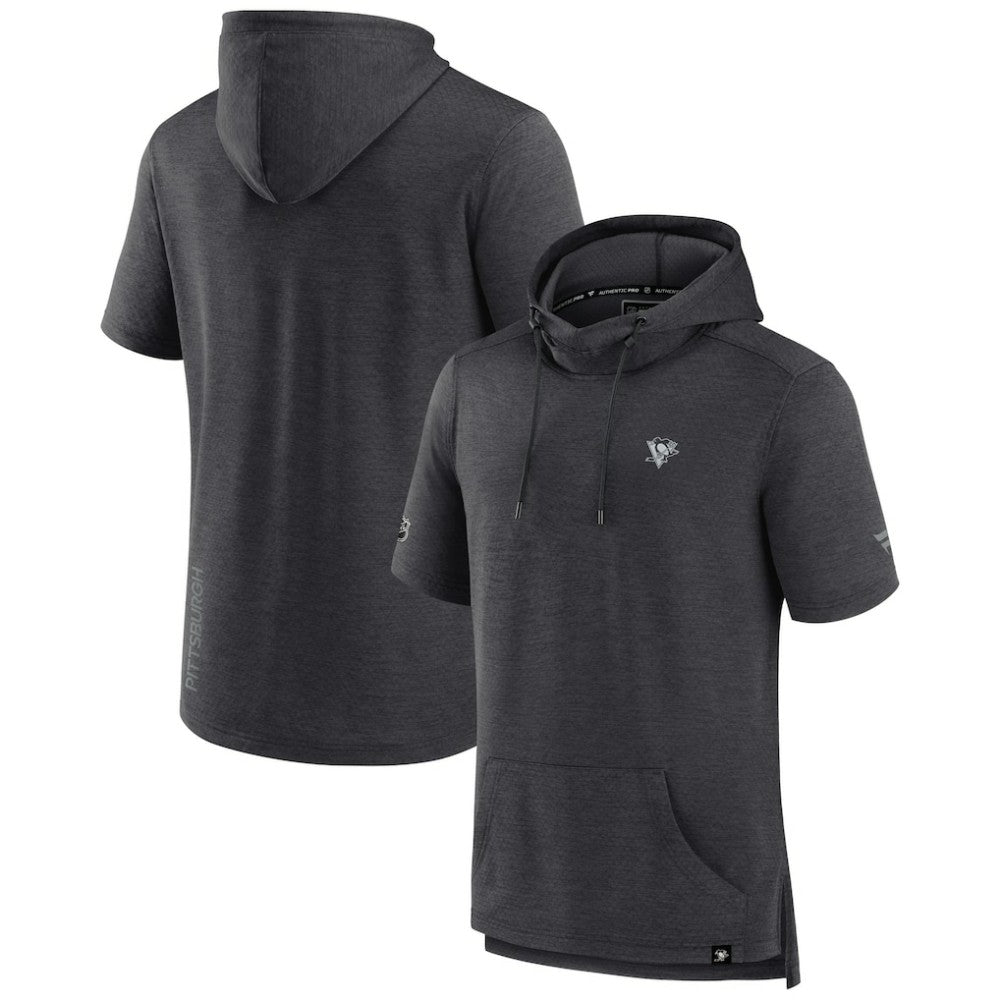 Pittsburgh Penguins Fanatics Authentic Pro Short Sleeve Pullover Hoodie - Heather Charcoal - NHL 5101492