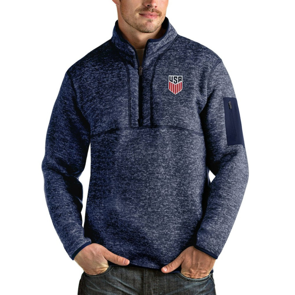 USMNT Antigua Fortune Quarter-Zip Pullover Jacket Heather Navy
