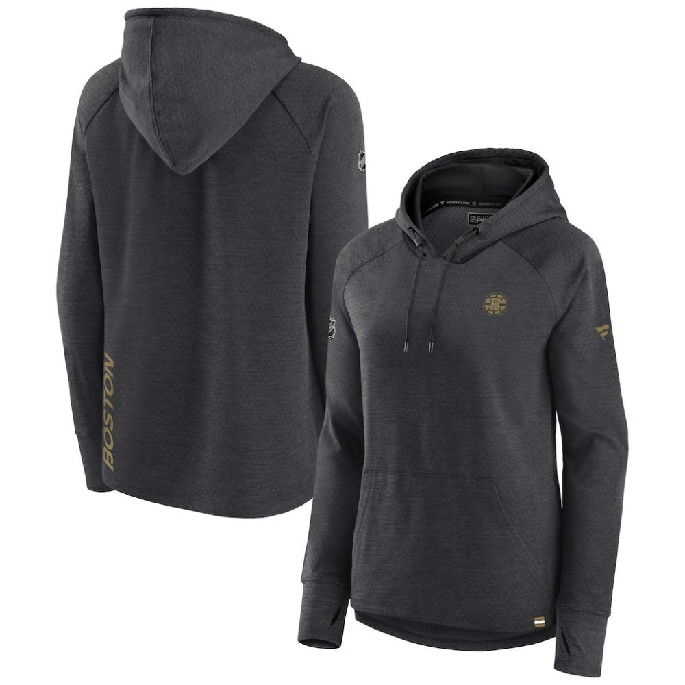 Boston Bruins Fanatics Women's Authentic Pro Pullover Hoodie - Heather Charcoal - NHL 5102223