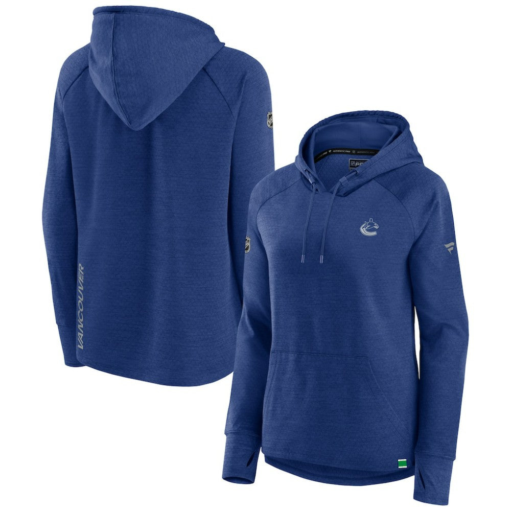 Vancouver Canucks Fanatics Women's Authentic Pro Pullover Hoodie - Heather Blue - NHL 5102232