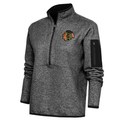 Chicago Blackhawks Antigua Women's Team Logo Fortune Quarter-Zip Jacket - Heather Black - NHL 5104405